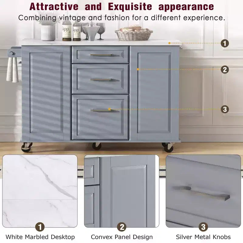 Okak Kitchen Island with Tilt Trash Can Cabinet, Kitchen Cart with Pull Out Cabinet Organizer and Drop Leaf, Countertop Organizer for Kitchen
