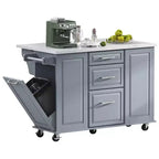 Okak Kitchen Island with Tilt Trash Can Cabinet, Kitchen Cart with Pull Out Cabinet Organizer and Drop Leaf, Countertop Organizer for Kitchen
