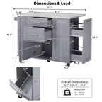 Okak Kitchen Island with Tilt Trash Can Cabinet, Kitchen Cart with Pull Out Cabinet Organizer and Drop Leaf, Countertop Organizer for Kitchen