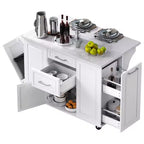 Okak Kitchen Island with Tilt Trash Can Cabinet, Kitchen Cart with Pull Out Cabinet Organizer and Drop Leaf, Countertop Organizer for Kitchen