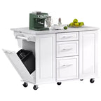 Okak Kitchen Island with Tilt Trash Can Cabinet, Kitchen Cart with Pull Out Cabinet Organizer and Drop Leaf, Countertop Organizer for Kitchen