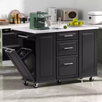 Okak Kitchen Island with Tilt Trash Can Cabinet, Kitchen Cart with Pull Out Cabinet Organizer and Drop Leaf, Countertop Organizer for Kitchen