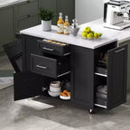 Okak Kitchen Island with Tilt Trash Can Cabinet, Kitchen Cart with Pull Out Cabinet Organizer and Drop Leaf, Countertop Organizer for Kitchen