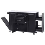Okak Kitchen Island with Tilt Trash Can Cabinet, Kitchen Cart with Pull Out Cabinet Organizer and Drop Leaf, Countertop Organizer for Kitchen