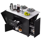 Okak Kitchen Island with Tilt Trash Can Cabinet, Kitchen Cart with Pull Out Cabinet Organizer and Drop Leaf, Countertop Organizer for Kitchen