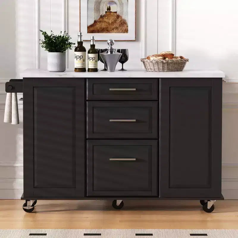 Okak Kitchen Island with Tilt Trash Can Cabinet, Kitchen Cart with Pull Out Cabinet Organizer and Drop Leaf, Countertop Organizer for Kitchen