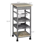 Okak Kitchen Cart with Wooden Shelves, Kitchen Island with Wire Fruit Baskets, Trays and Drawer, Kitchen Island Cart for Kitchen, Dining Room