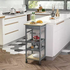 Okak Kitchen Cart with Wooden Shelves, Kitchen Island with Wire Fruit Baskets, Trays and Drawer, Kitchen Island Cart for Kitchen, Dining Room