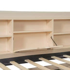 Twin Size L Shaped Platform Bed with Trundle, Wood Upholstered Corner Bed Frame with Storage Shelves, USB & Outlet