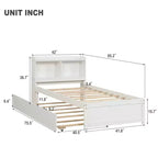 MAYEERTY Twin Platform Bed with Storage Headboard Pull Out Trundle Sturdy Pine Wood Bed for Living Room White