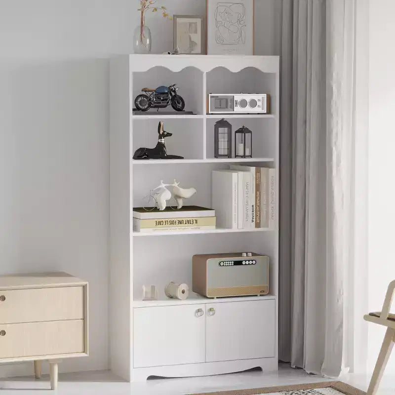 Tall Bookshelf,5-Tier Book Shelf Storage Organizer, 63 Inch Wood Bookcase With 2 Cabinets, Shelves,Display Shelf for Bedroom, Living Room, Office