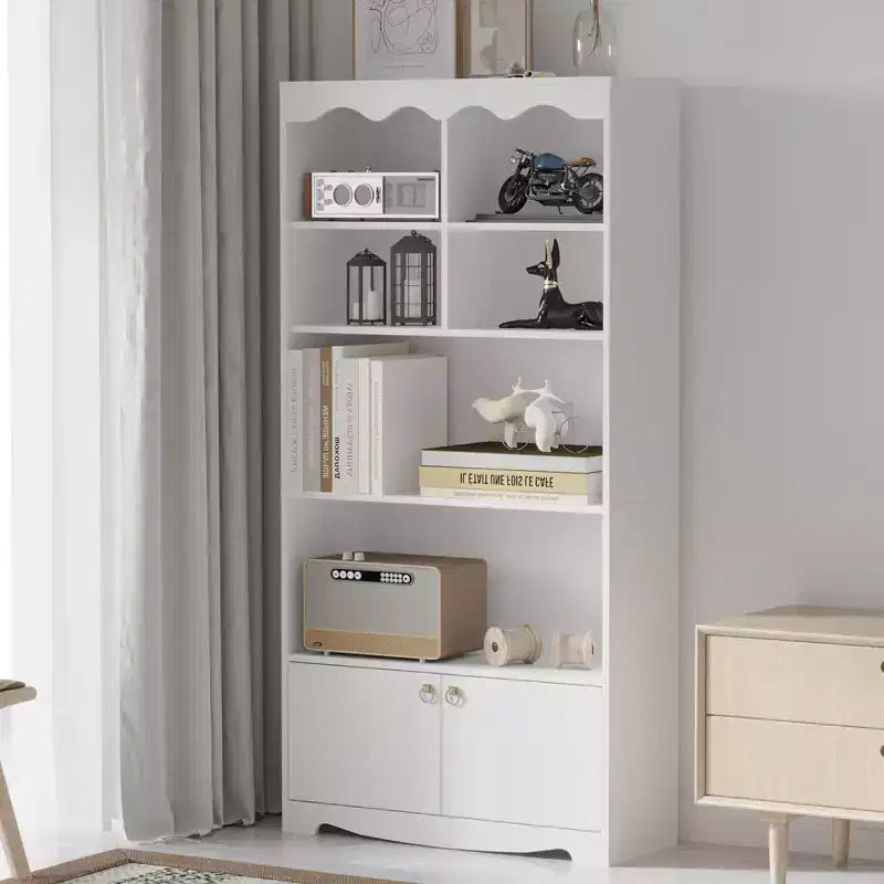 Tall Bookshelf,5-Tier Book Shelf Storage Organizer, 63 Inch Wood Bookcase With 2 Cabinets, Shelves,Display Shelf for Bedroom, Living Room, Office
