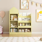 Whisen Kids Wooden Bookshelf Toy Storage Organizer with Bookcase, 6 Compartments & 2 Baskets Bins