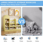 Whisen Kids Wooden Bookshelf Toy Storage Organizer with Bookcase, 6 Compartments & 2 Baskets Bins