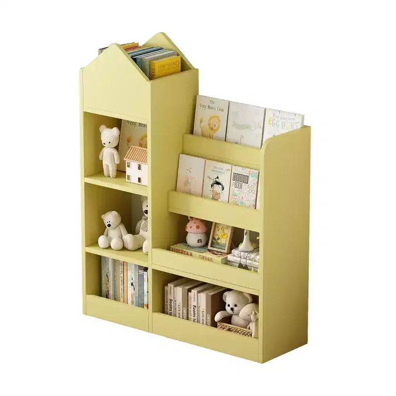 Whisen Kids Wooden Bookshelf Toy Storage Organizer with Bookcase, 6 Compartments & 2 Baskets Bins
