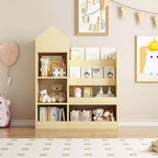 Whisen Kids Wooden Bookshelf Toy Storage Organizer with Bookcase, 6 Compartments & 2 Baskets Bins