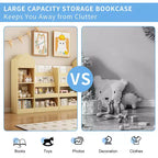 Whisen Kids Wooden Bookshelf Toy Storage Organizer with Bookcase, 6 Compartments & 2 Baskets Bins