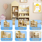 Whisen Kids Wooden Bookshelf Toy Storage Organizer with Bookcase, 6 Compartments & 2 Baskets Bins