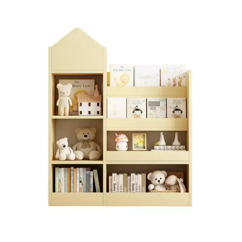 Whisen Kids Wooden Bookshelf Toy Storage Organizer with Bookcase, 6 Compartments & 2 Baskets Bins