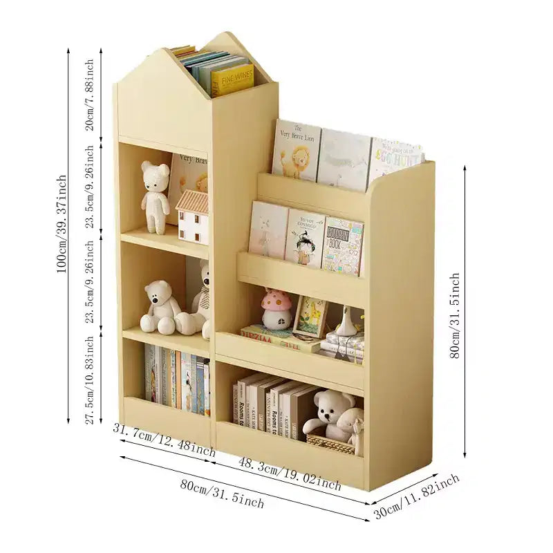 Whisen Kids Wooden Bookshelf Toy Storage Organizer with Bookcase, 6 Compartments & 2 Baskets Bins