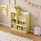 Whisen Kids Wooden Bookshelf Toy Storage Organizer with Bookcase, 6 Compartments & 2 Baskets Bins