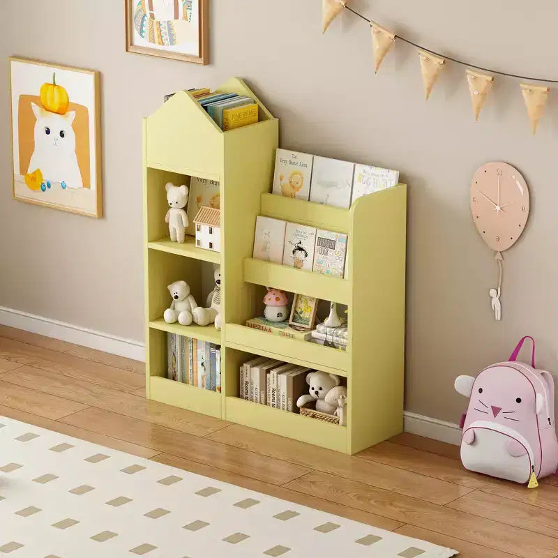 Whisen Kids Wooden Bookshelf Toy Storage Organizer with Bookcase, 6 Compartments & 2 Baskets Bins