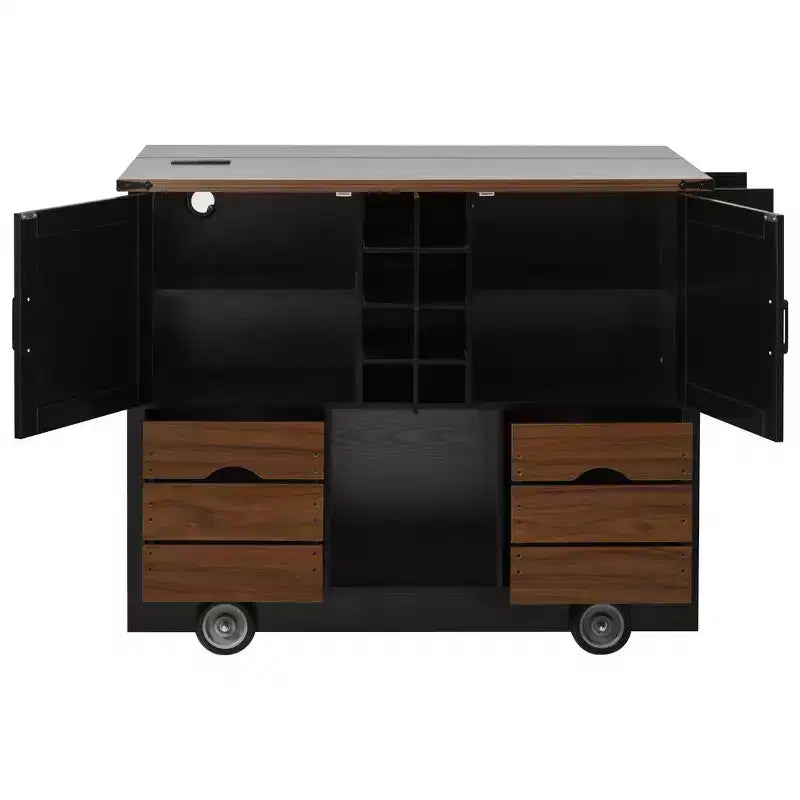 Whisen 54 Kitchen Island & Kitchen Storage Cart with Drop Leaf, 2 Doors, 2 Drawers, Spice Rack