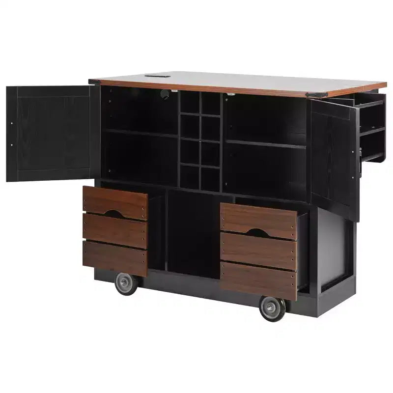 Whisen 54 Kitchen Island & Kitchen Storage Cart with Drop Leaf, 2 Doors, 2 Drawers, Spice Rack