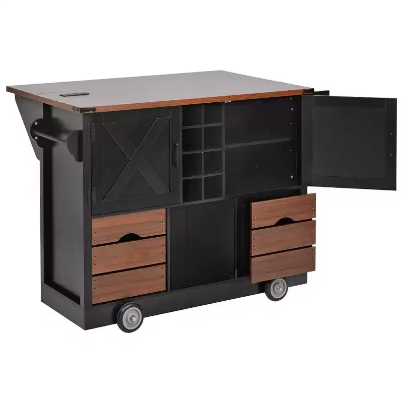 Whisen 54 Kitchen Island & Kitchen Storage Cart with Drop Leaf, 2 Doors, 2 Drawers, Spice Rack