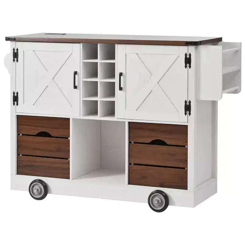 Whisen 54 Kitchen Island & Kitchen Storage Cart with Drop Leaf, 2 Doors, 2 Drawers, Spice Rack