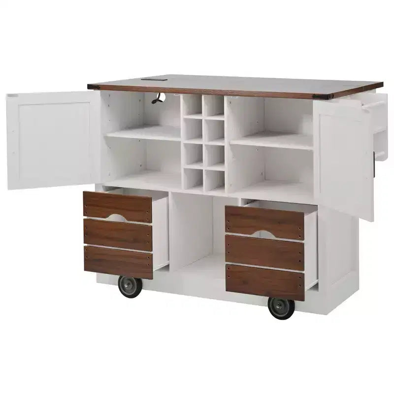 Whisen 54 Kitchen Island & Kitchen Storage Cart with Drop Leaf, 2 Doors, 2 Drawers, Spice Rack