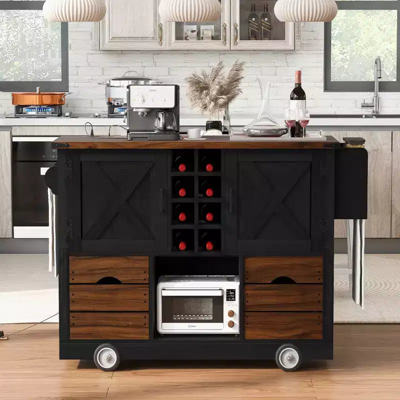 Whisen 54 Kitchen Island & Kitchen Storage Cart with Drop Leaf, 2 Doors, 2 Drawers, Spice Rack