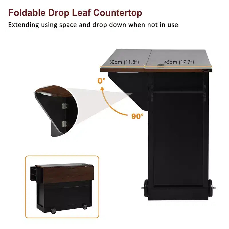 Whisen 54 Kitchen Island & Kitchen Storage Cart with Drop Leaf, 2 Doors, 2 Drawers, Spice Rack