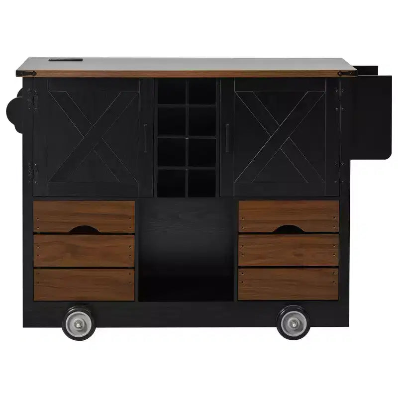 Whisen 54 Kitchen Island & Kitchen Storage Cart with Drop Leaf, 2 Doors, 2 Drawers, Spice Rack