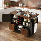 Whisen 54 Kitchen Island & Kitchen Storage Cart with Drop Leaf, 2 Doors, 2 Drawers, Spice Rack