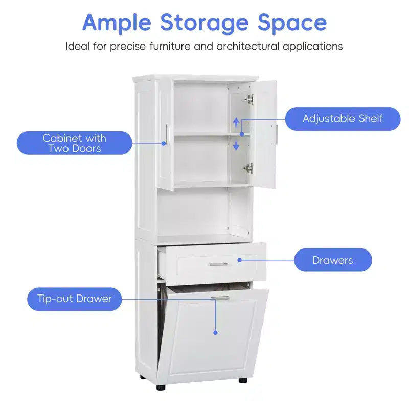 Tall Bathroom Storage Cabinet, Toilet Paper Towels Storage Cabinet, Free Standing Bathroom Organizer, With Tilting Laundry Basket