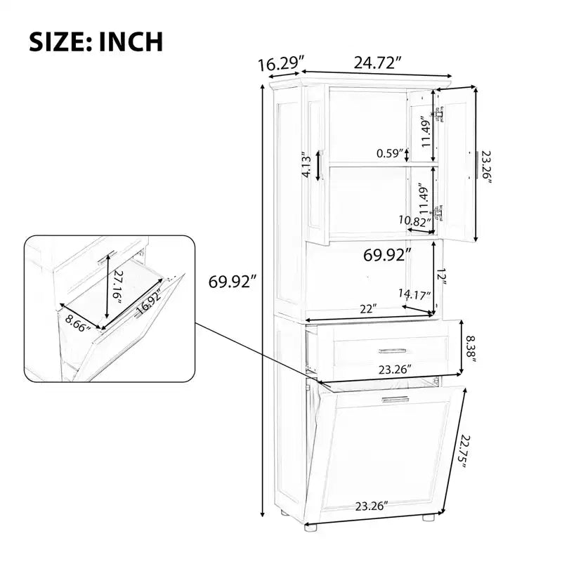 Tall Bathroom Storage Cabinet, Toilet Paper Towels Storage Cabinet, Free Standing Bathroom Organizer, With Tilting Laundry Basket