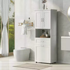 Tall Bathroom Storage Cabinet, Toilet Paper Towels Storage Cabinet, Free Standing Bathroom Organizer, With Tilting Laundry Basket