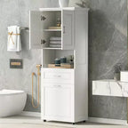 Tall Bathroom Storage Cabinet, Toilet Paper Towels Storage Cabinet, Free Standing Bathroom Organizer, With Tilting Laundry Basket