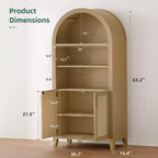 MAYEERTY 63 Tall Arched Storage Cabinet with Beech Wood Door 5 Tier Bookcase for Living Room Dining Room Beige