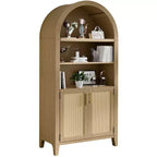 MAYEERTY 63 Tall Arched Storage Cabinet with Beech Wood Door 5 Tier Bookcase for Living Room Dining Room Beige