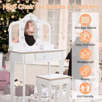 Kids Vanity with Lighted Mirror, Little Girls Vanity Table & Stool with Drawers,Open Storage,Suitable for Little Girls 3 Year Old + Gift