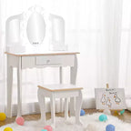 Kids Vanity with Lighted Mirror, Little Girls Vanity Table & Stool with Drawers,Open Storage,Suitable for Little Girls 3 Year Old + Gift