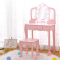 Kids Vanity with Lighted Mirror, Little Girls Vanity Table & Stool with Drawers,Open Storage,Suitable for Little Girls 3 Year Old + Gift