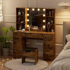 Modern Vanity Desk Table With Mirror and Lights,Built-in Power Outlet with Drawers & Cabinets,Open Storage,Vanity Table With Stool for Bedroom