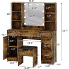 Modern Vanity Desk Table With Mirror and Lights,Built-in Power Outlet with Drawers & Cabinets,Open Storage,Vanity Table With Stool for Bedroom