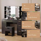 Modern Vanity Desk Table With Mirror and Lights,Built-in Power Outlet with Drawers & Cabinets,Open Storage,Vanity Table With Stool for Bedroom