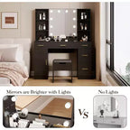 Modern Vanity Desk Table With Mirror and Lights,Built-in Power Outlet with Drawers & Cabinets,Open Storage,Vanity Table With Stool for Bedroom