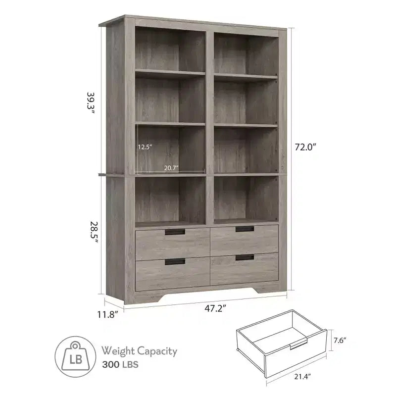 72 in Tall Bookcase, Bookcase and Bookshelves with Storage, Modern Book Shelf Large Freestanding Display Storage Shelves for Home Office