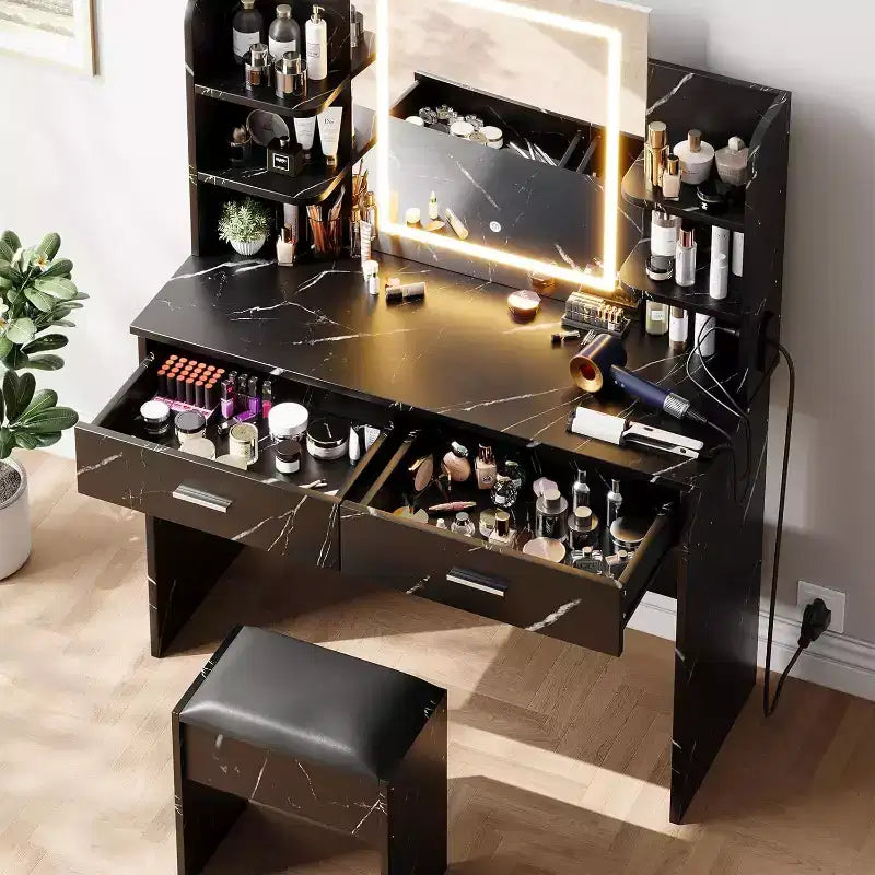 Makeup Vanity Desk with Mirror, Modern Vanity Set with Storage Drawers and Stool, Large Dressing Table for Bedroom, Cloakroom, Dressing room